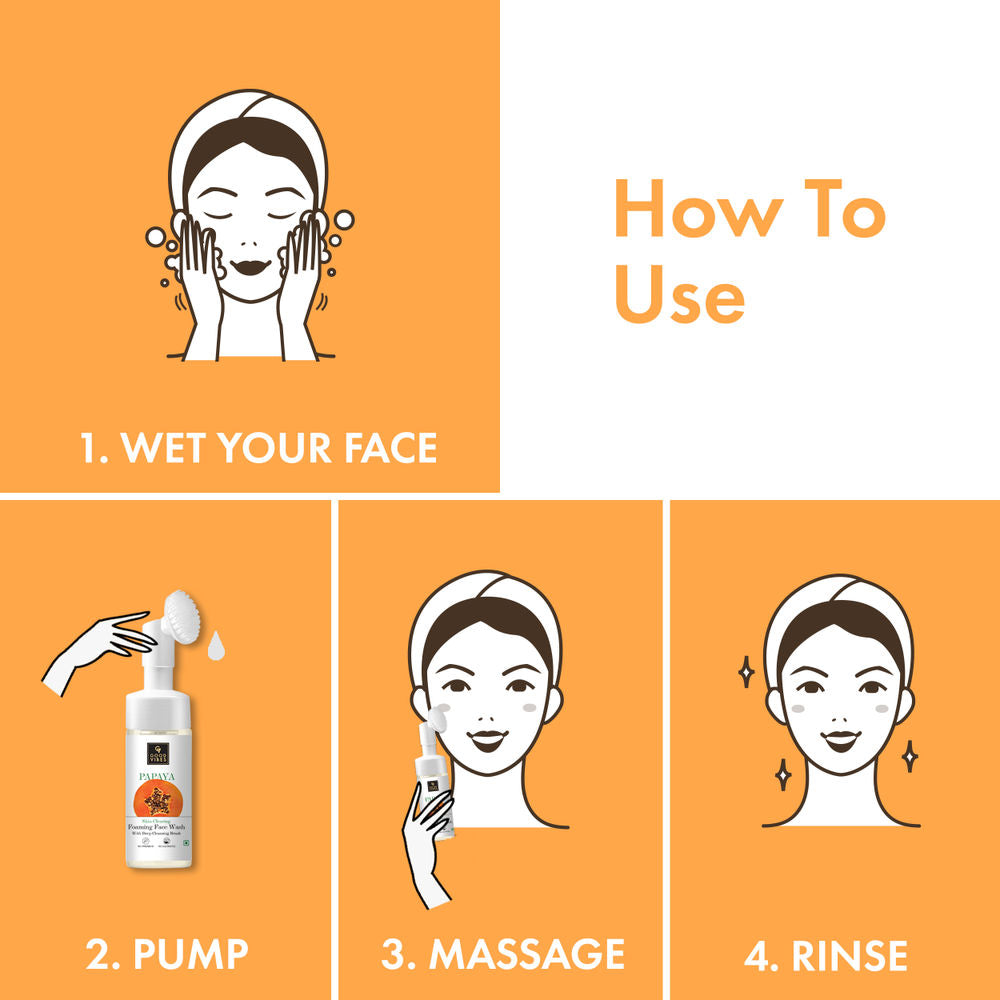 Good Vibes Papaya Skin Clearing Foaming Face Wash with Deep Cleansing Brush | Grocsy