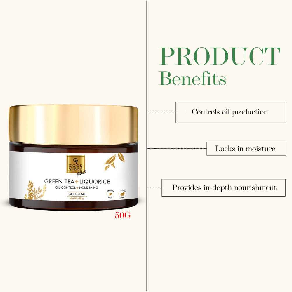 Good Vibes Plus Oil Control + Nourishing Gel Creme - Green Tea + Liquorice | Grocsy