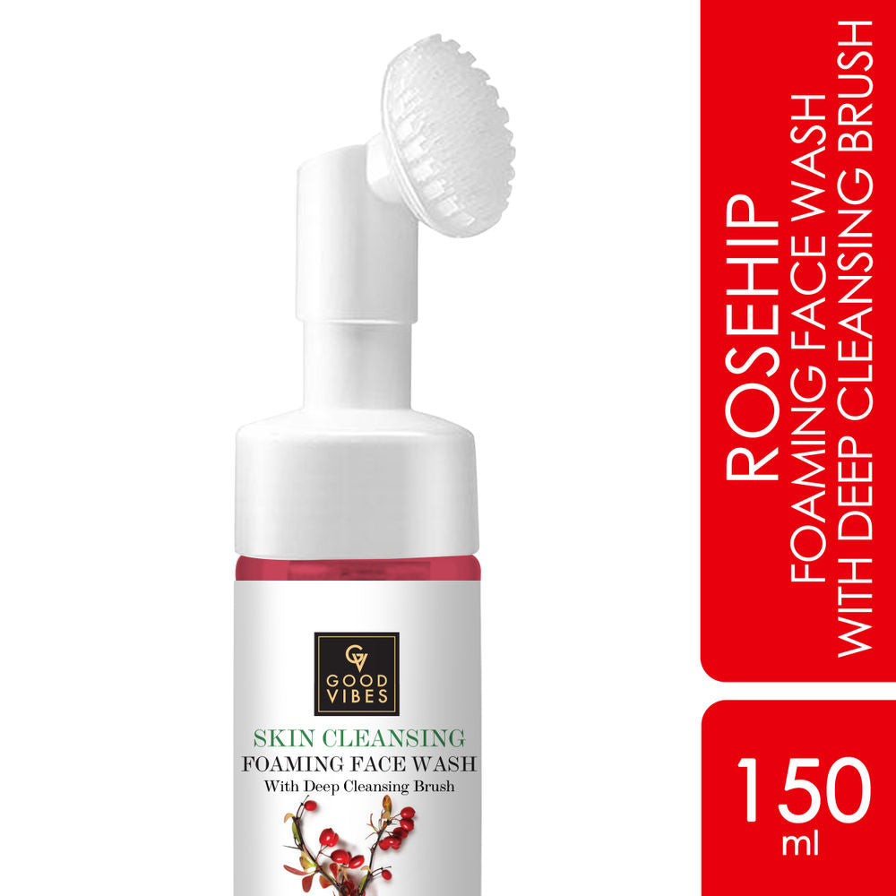 Good Vibes Rosehip Skin Clearing Foaming Face Wash With Deep Cleansing Brush | Grocsy