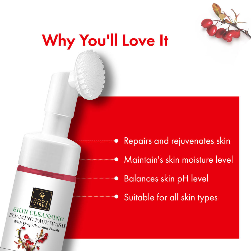 Good Vibes Rosehip Skin Clearing Foaming Face Wash With Deep Cleansing Brush | Grocsy