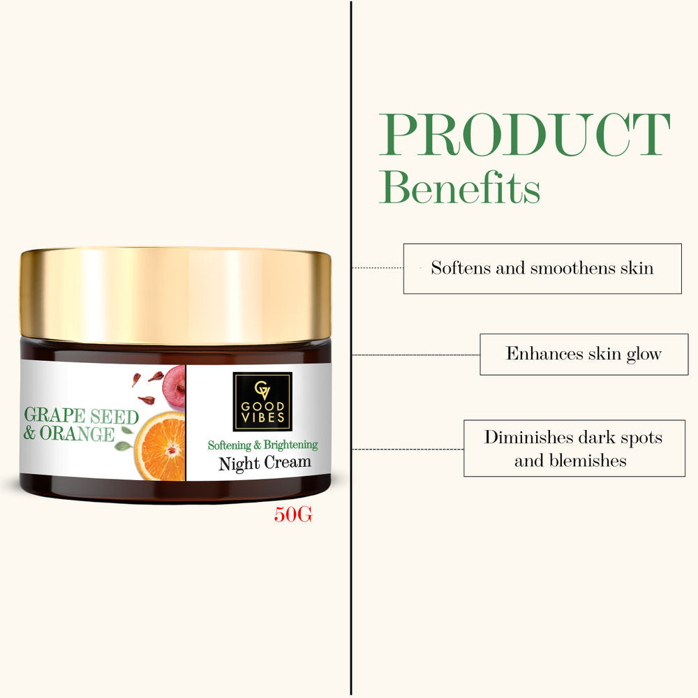 Good Vibes Softening + Brightening Night Cream - Grape Seed + Orange | Grocsy