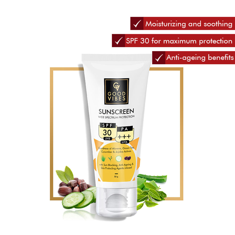 Good Vibes Wide Spectrum Protection Sunscreen with SPF 30 PA +++ | Grocsy