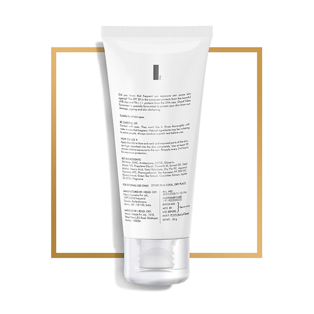 Good Vibes Wide Spectrum Protection Sunscreen with SPF 30 PA +++ | Grocsy