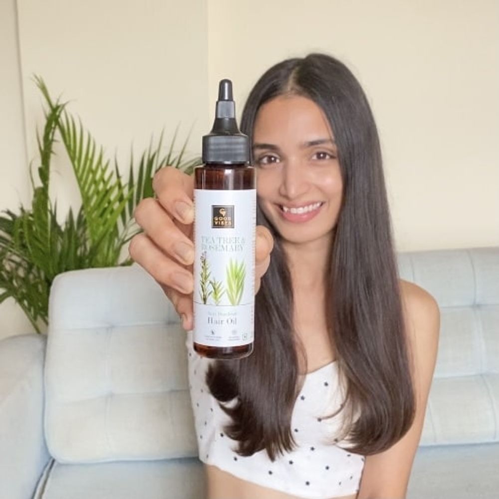 Good Vibes Tea Tree & Rosemary Anti Dandruff Hair Oil | Grocsy