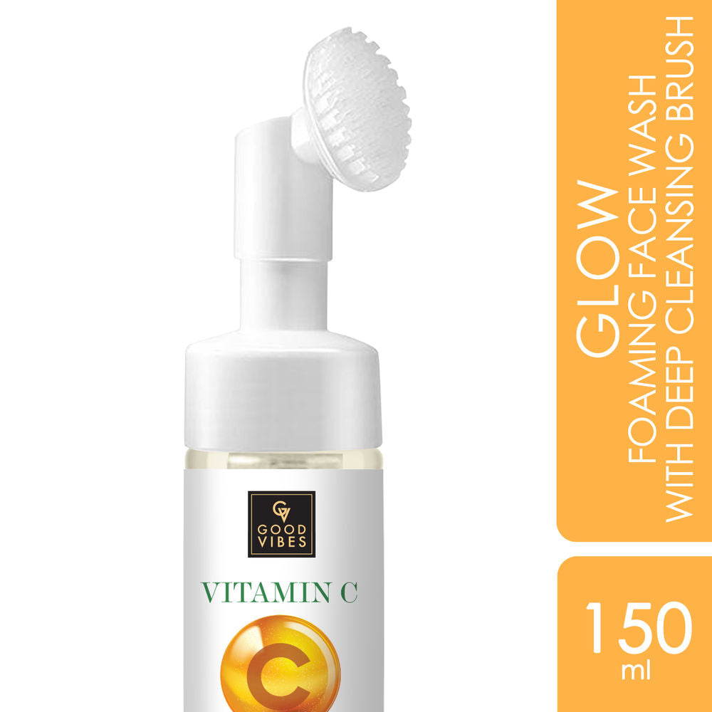 Good Vibes Vitamin C Glow Foaming Face Wash With Deep Cleansing Brush | Grocsy
