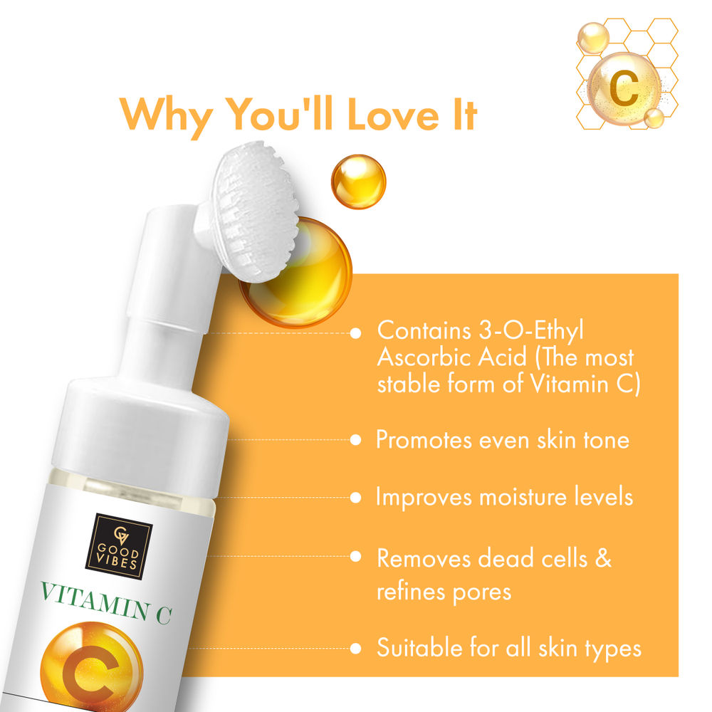 Good Vibes Vitamin C Glow Foaming Face Wash With Deep Cleansing Brush | Grocsy