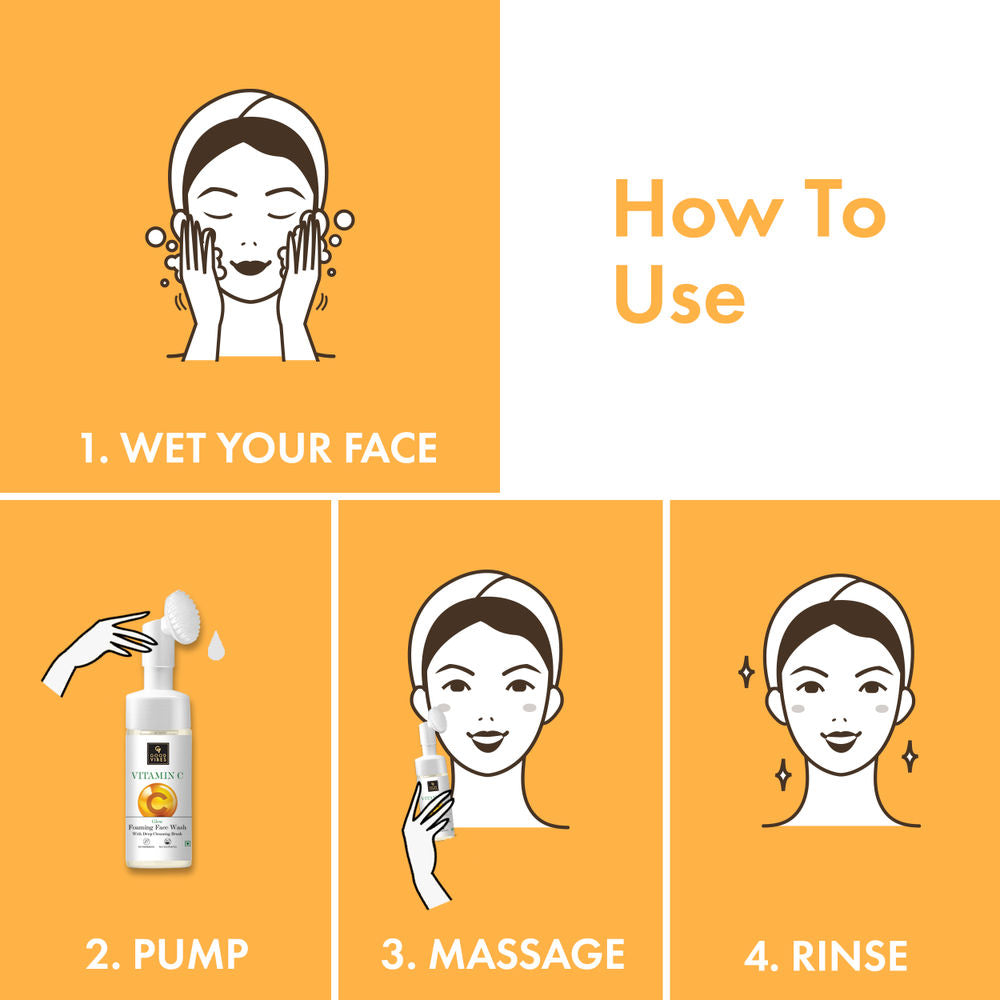 Good Vibes Vitamin C Glow Foaming Face Wash With Deep Cleansing Brush | Grocsy