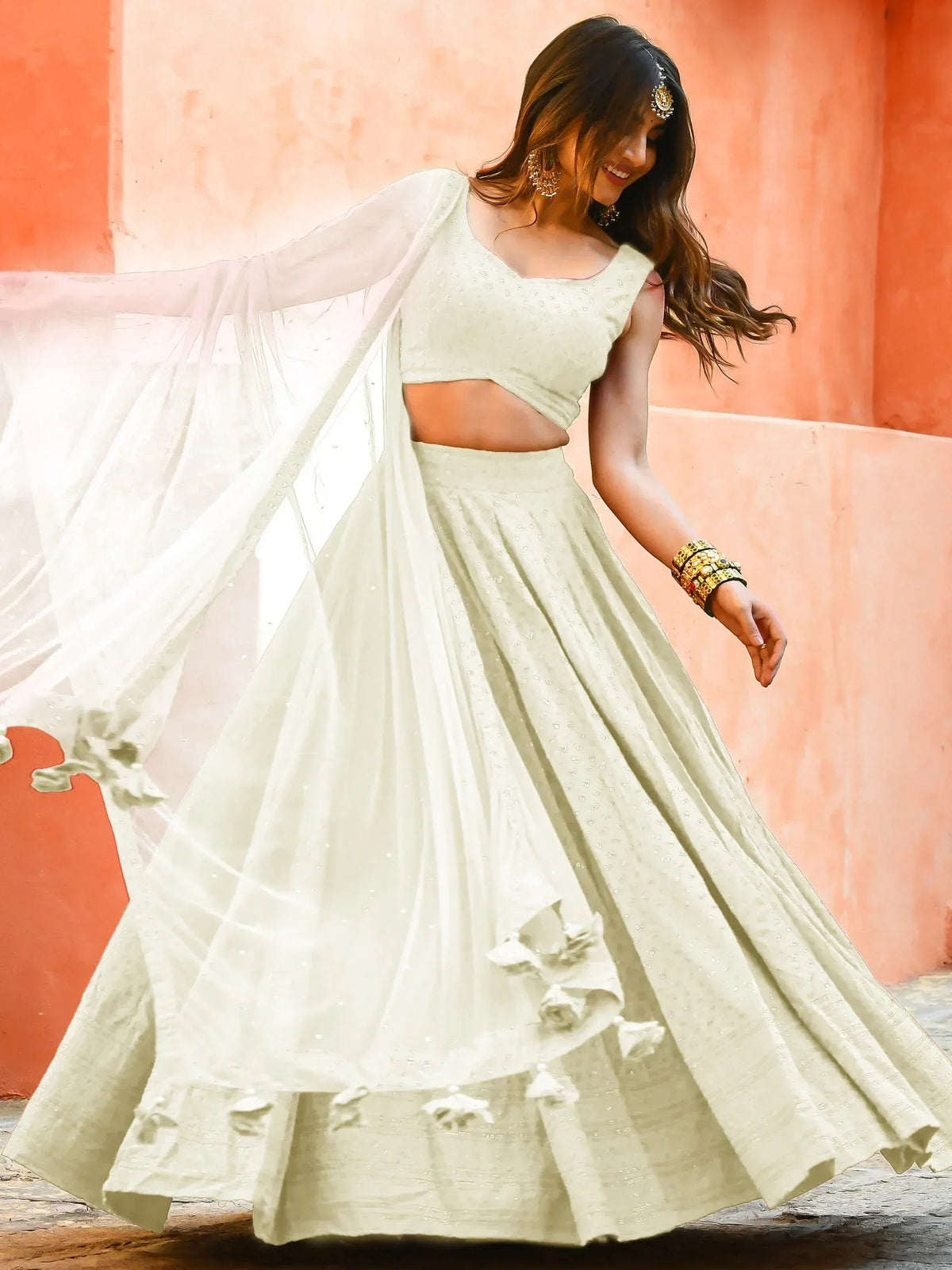 Tulsi Art Gorgeous Off-White Sequins Georgette Event Wear Lehenga Choli | Grocsy