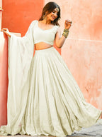 Tulsi Art Gorgeous Off-White Sequins Georgette Event Wear Lehenga Choli | Grocsy