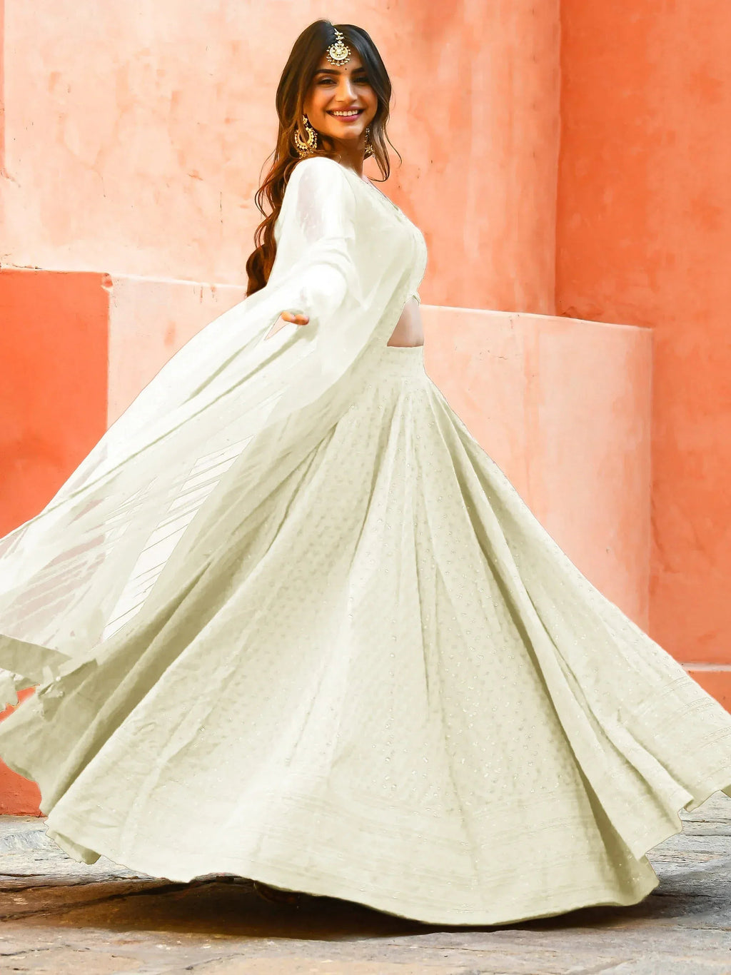 Tulsi Art Gorgeous Off-White Sequins Georgette Event Wear Lehenga Choli | Grocsy