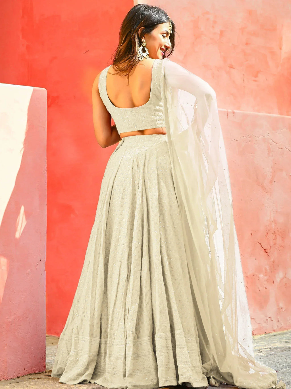 Tulsi Art Gorgeous Off-White Sequins Georgette Event Wear Lehenga Choli | Grocsy