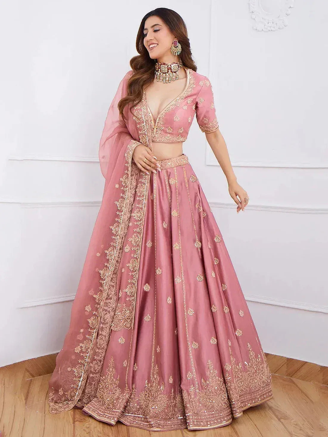 Tulsi Art Gorgeous Pink Sequins Art Silk Designer Lehenga Choli With Dupatta | Grocsy