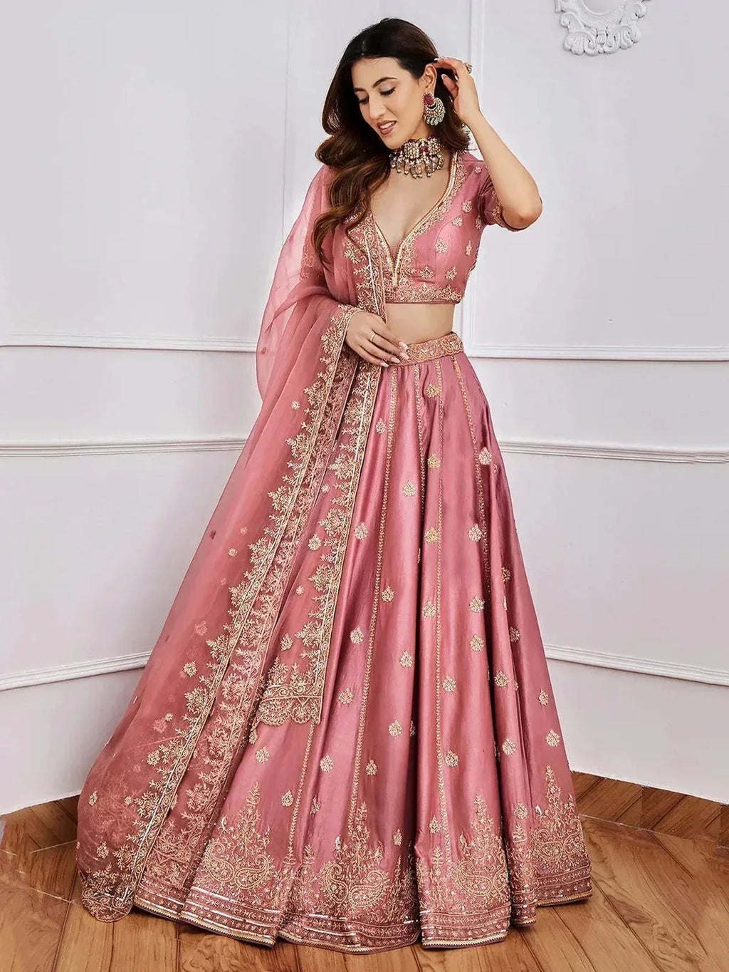 Tulsi Art Gorgeous Pink Sequins Art Silk Designer Lehenga Choli With Dupatta | Grocsy