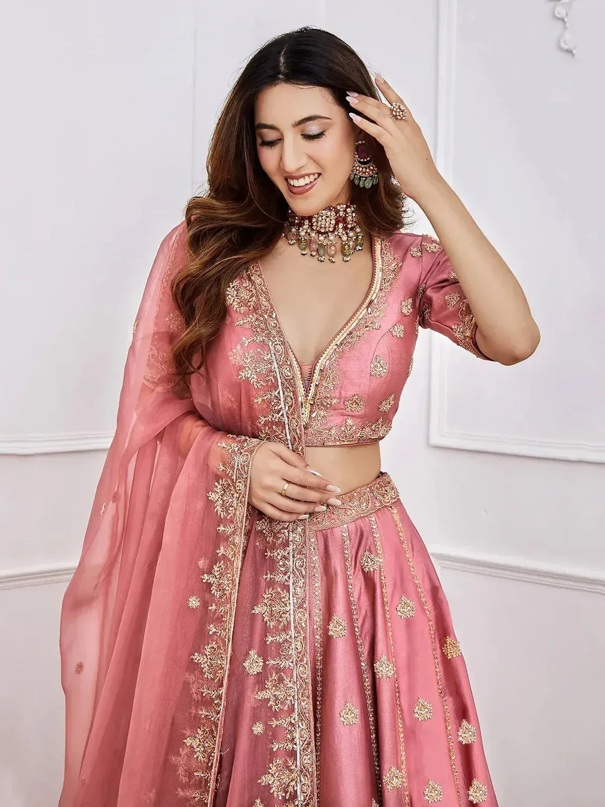 Tulsi Art Gorgeous Pink Sequins Art Silk Designer Lehenga Choli With Dupatta | Grocsy