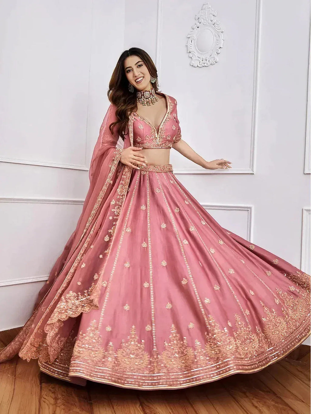 Tulsi Art Gorgeous Pink Sequins Art Silk Designer Lehenga Choli With Dupatta | Grocsy