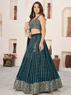 Tulsi Art Gorgeousâ Teal Green Sequins Work Georgette Function Wear Lehenga Choli | Grocsy