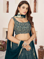 Tulsi Art Gorgeousâ Teal Green Sequins Work Georgette Function Wear Lehenga Choli | Grocsy