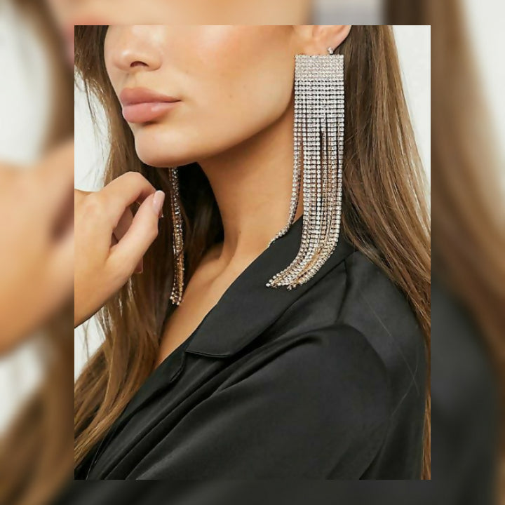 Silver Zircoin Long Danglers In Sparkling White Earrings. By House of Ree - Swadesiicart