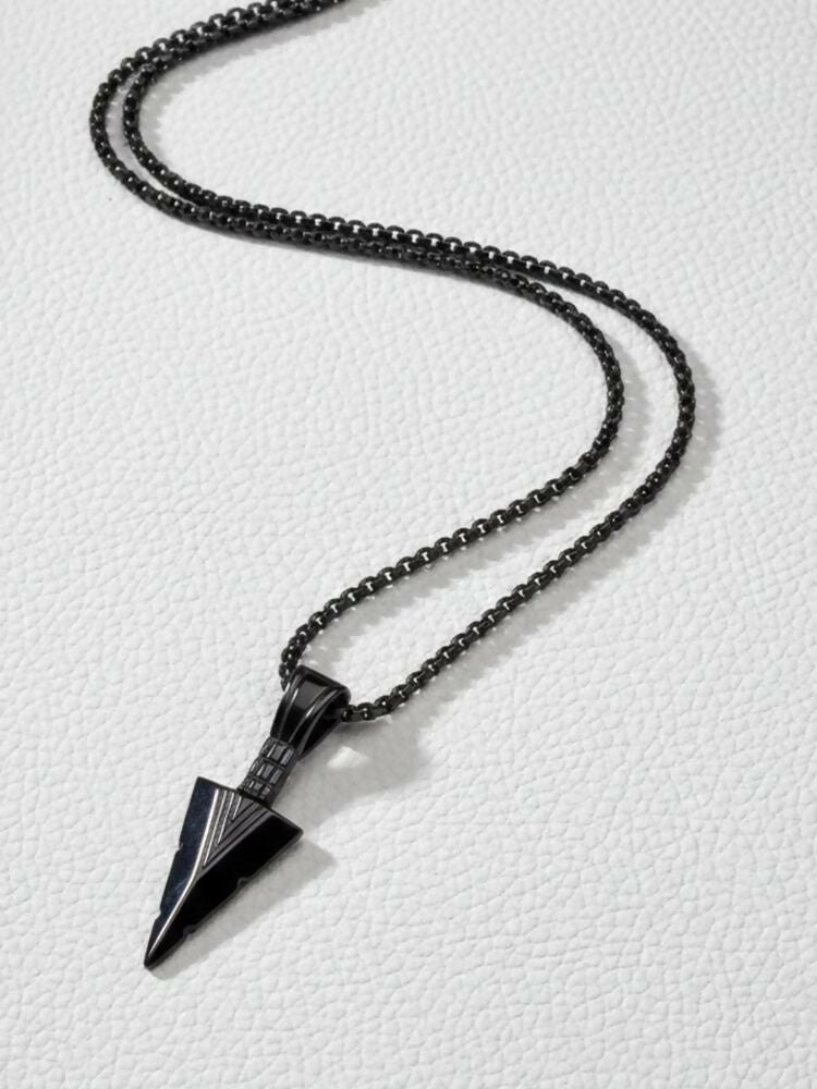 NVR Men's Black Arrow Shaped Rhodium Plated Pendant with Chain | Grocsy