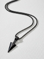 NVR Men's Black Arrow Shaped Rhodium Plated Pendant with Chain | Grocsy