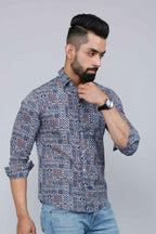Miravan Men's Blue Floral Print Long Sleeve Casual Shirt | Grocsy