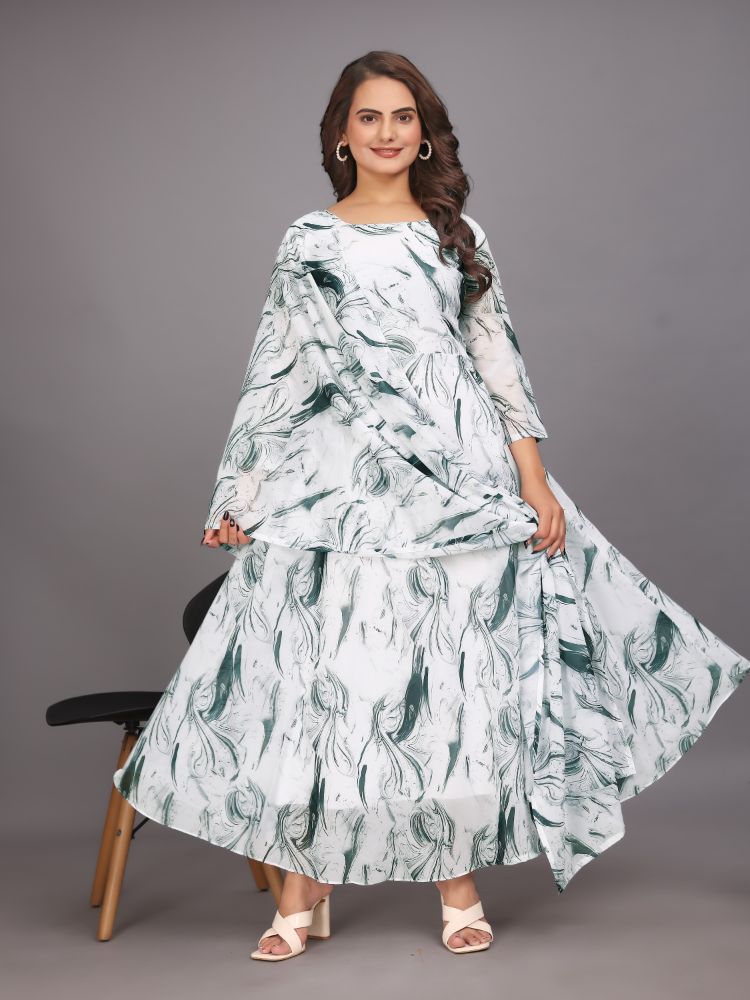 Dishitha Creation Women Floral Printed Designer Gown - Green | Grocsy