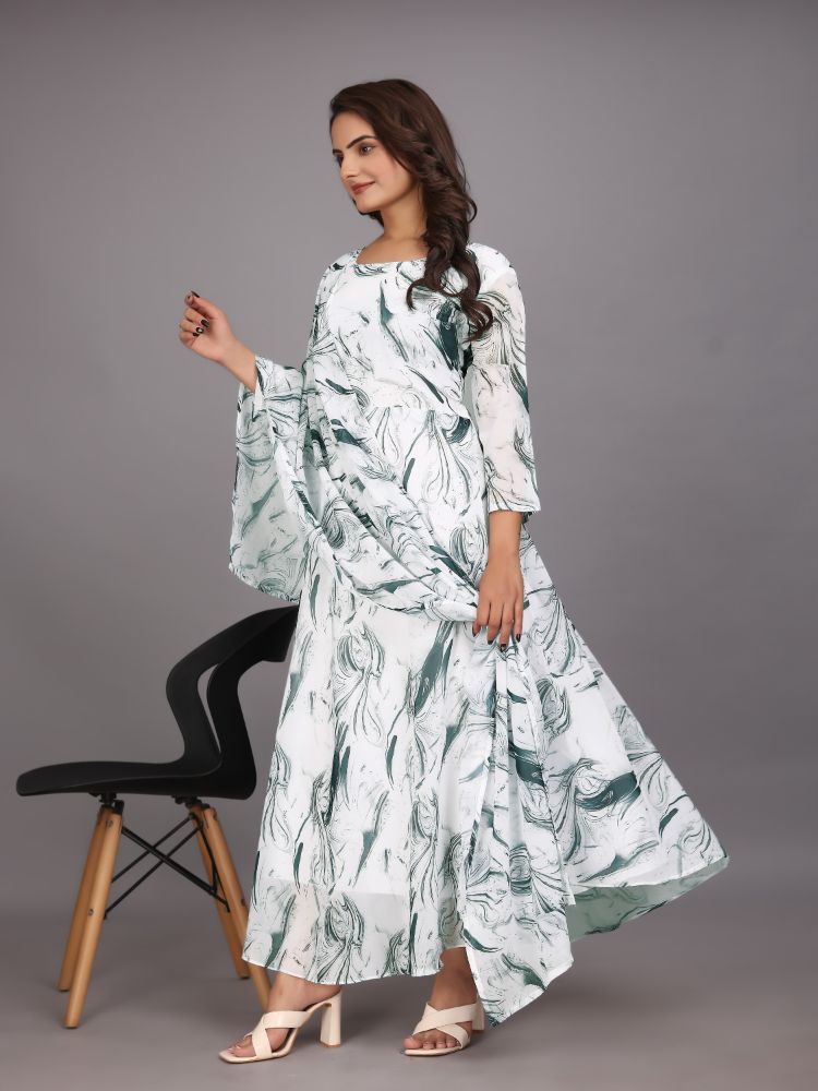 Dishitha Creation Women Floral Printed Designer Gown - Green | Grocsy