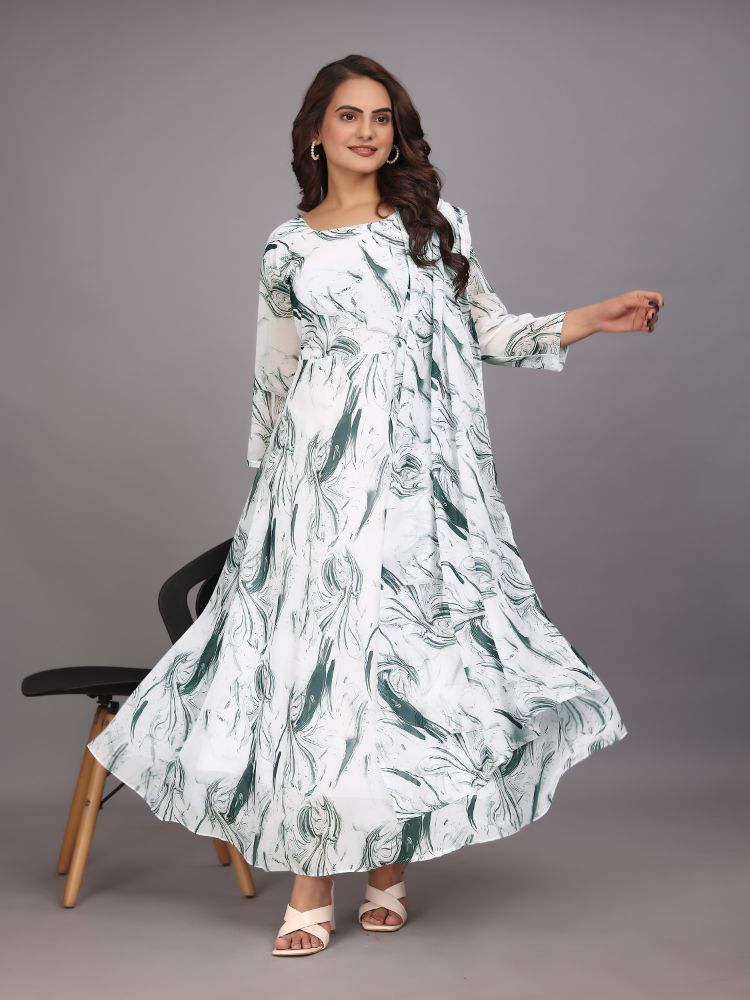 Dishitha Creation Women Floral Printed Designer Gown - Green | Grocsy