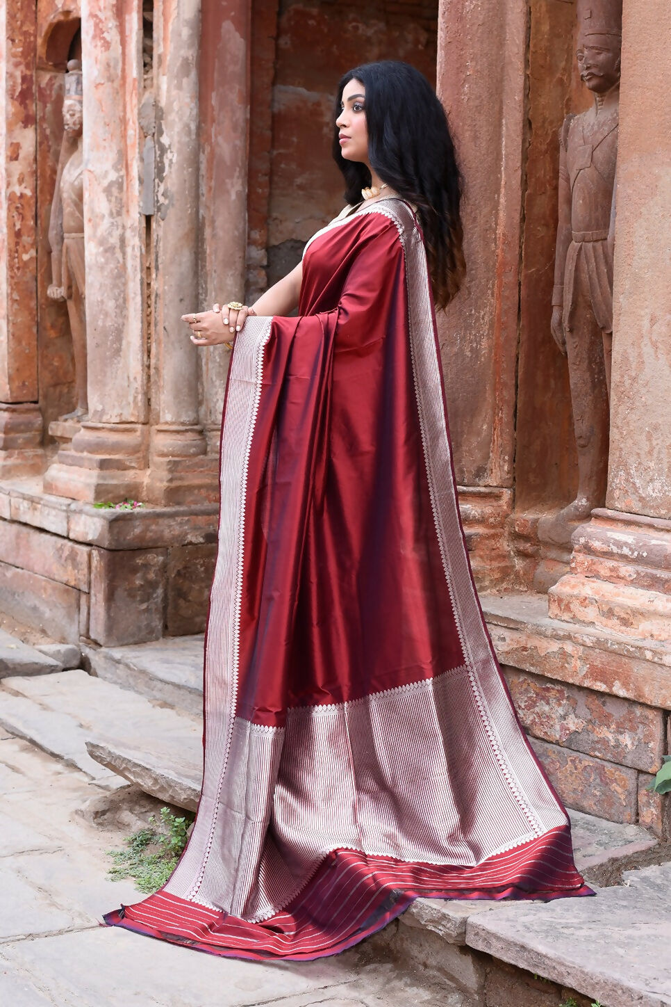 Joban Fashion Maroon Red Colour Banarasi Katan Pure Handloom Banarasi Silk Saree | Grocsy