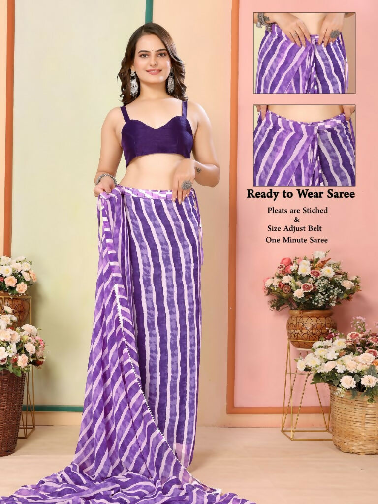 Purple Georgette Designer Printed Ready To Wear Saree - Elite | Grocsy