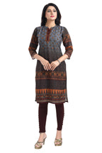 Snehal Creations Beautiful Brown Designer Print Cotton Slub Long Kurti Tunic | Grocsy