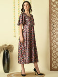 Myshka Women's Multi Printed Velvet Party Dress | Grocsy