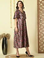 Myshka Women's Multi Printed Velvet Party Dress | Grocsy