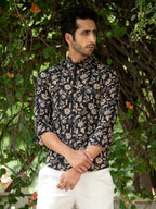 Miravan Men's Cotton Black Floral Printed Full Sleeve Slim Fit Shirt | Grocsy