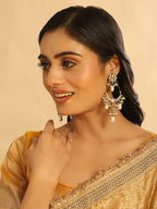 Nuyug 22K Gold Plated Crescent Kundan Drop Pearl Chandbali Earrings | Grocsy