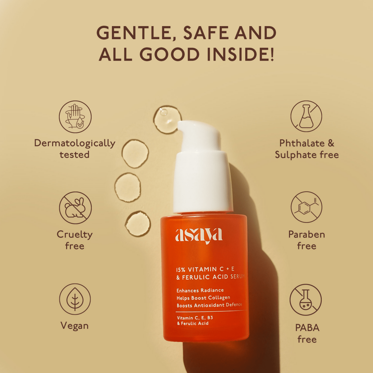 Asaya 15% Vitamin C + E Serum For Face With Ferulic Acid Brightening Serum & Skin Collagen Booster | Grocsy