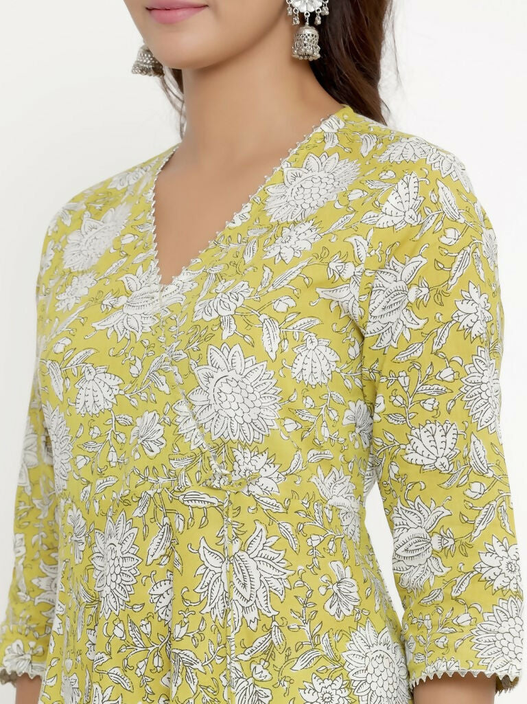 Miravan Women's Cotton Floral Print Anarkali Kurta With Dupatta | Grocsy