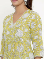 Miravan Women's Cotton Floral Print Anarkali Kurta With Dupatta | Grocsy