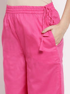 Myshka Women's Pink Cotton Solid Casual Palazzo | Grocsy