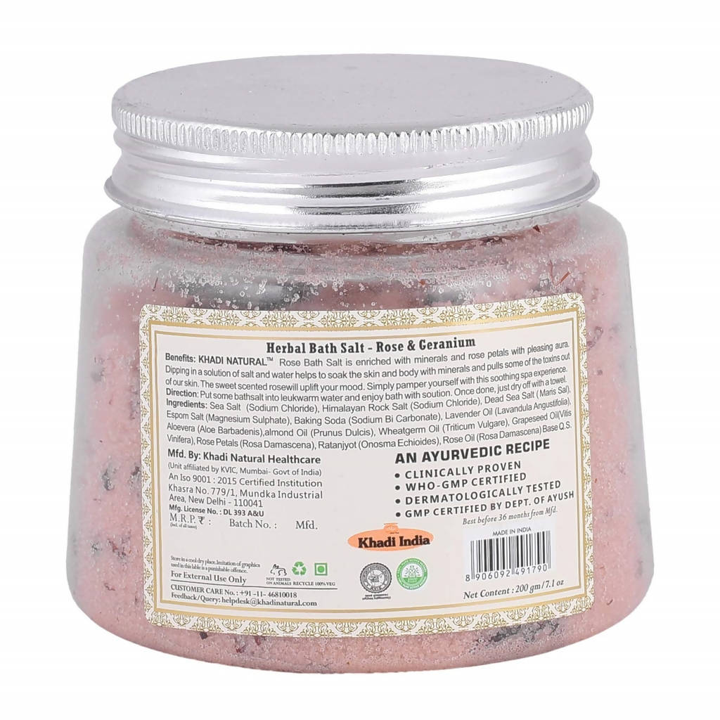 Khadi Natural Rose & Geranium With Rose Petals Bath Salt | Grocsy