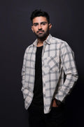 Jonesburg Off White Checks Fine Corduroy Regular Fit Shirt | Grocsy