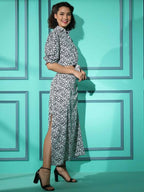 White Crepe Geometric Printed Top with Matching Skirt - Shivani | Grocsy