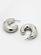 NVR Women Silver-Plated Circular-Shaped Half Hoop Earrings | Grocsy