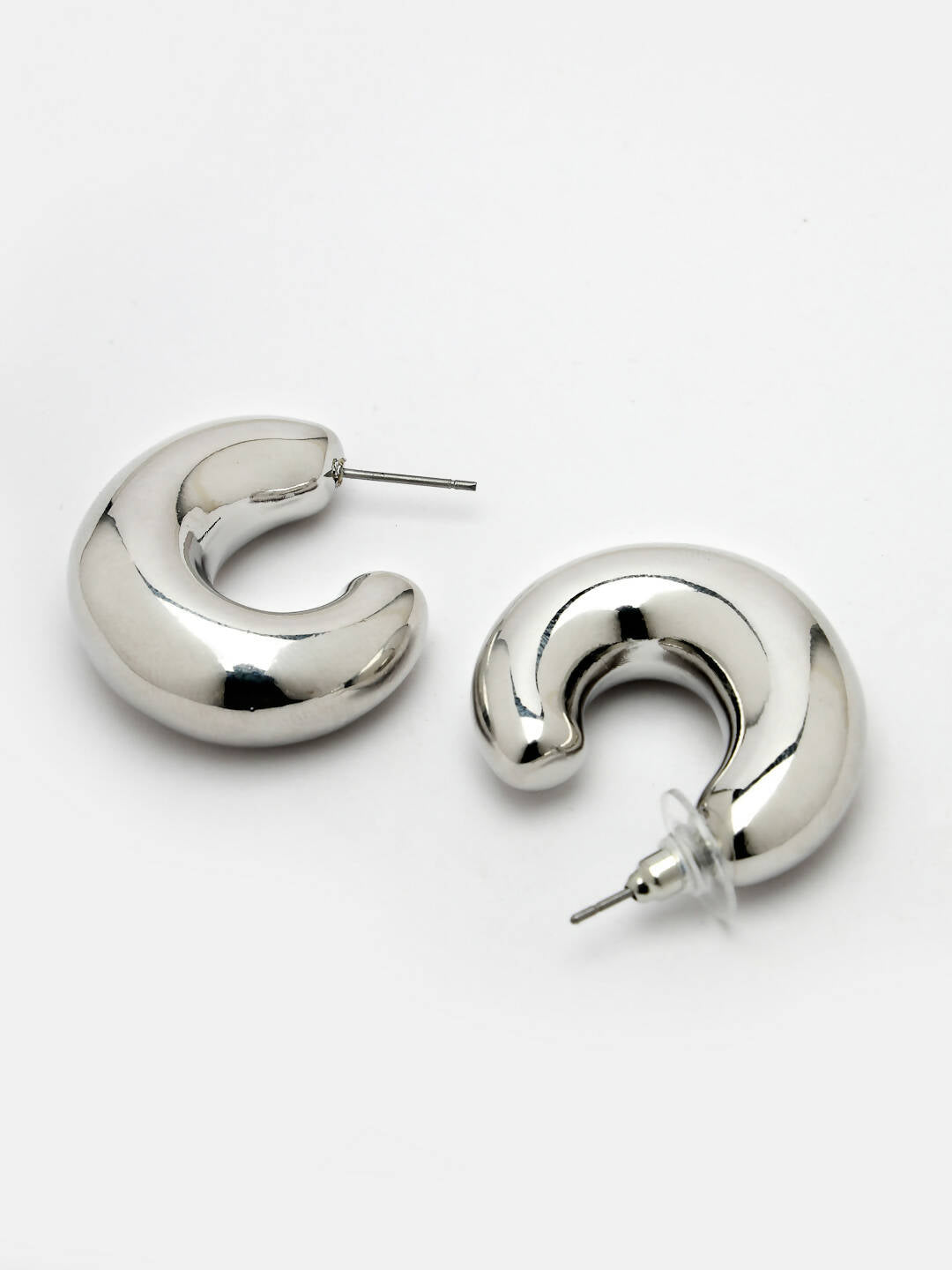 NVR Women Silver-Plated Circular-Shaped Half Hoop Earrings | Grocsy