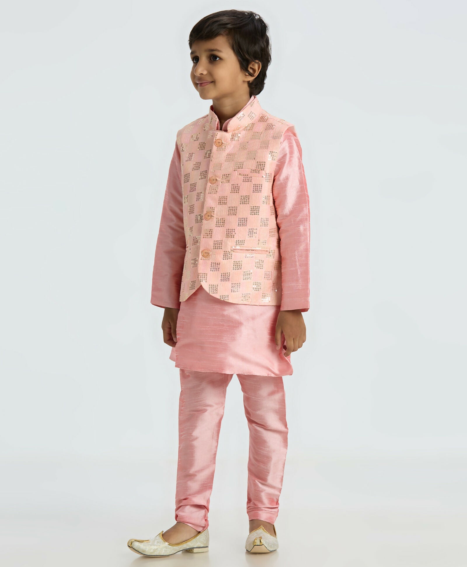 Joban Fashion Kids Island with Sequence work Nehru Jacket Full Sleeves Kurta, Pyjama Set - Pink | Grocsy