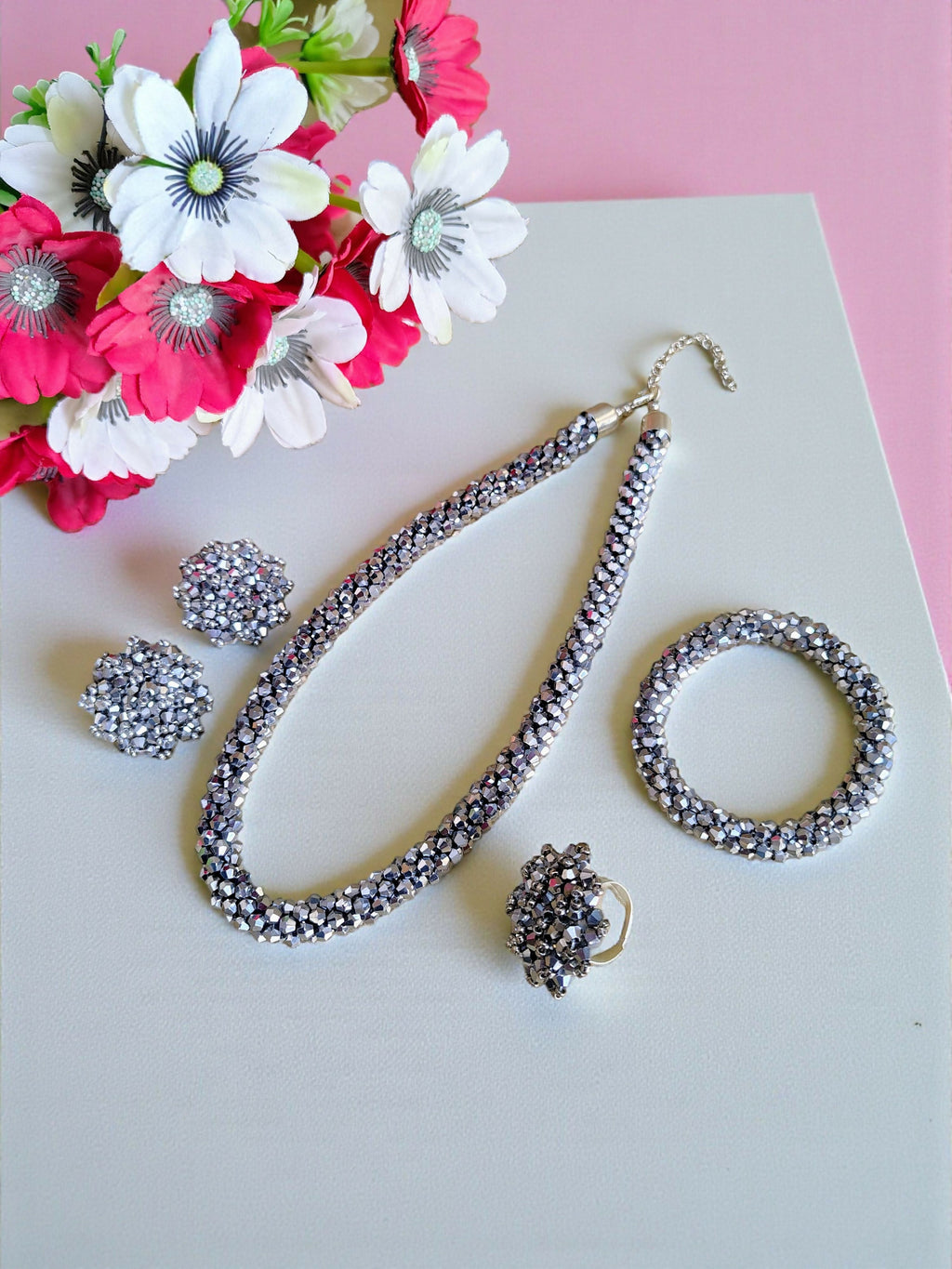 Inhanns Rangshine 4-In-1 Crystal Glam Set - Handmade - Silver | Grocsy