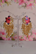 Pink & Blue Ethic Meenakari Lotus Shaded Earrings By House of Ree - Swadesiicart