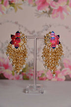 Pink & Blue Ethic Meenakari Lotus Shaded Earrings By House of Ree - Swadesiicart