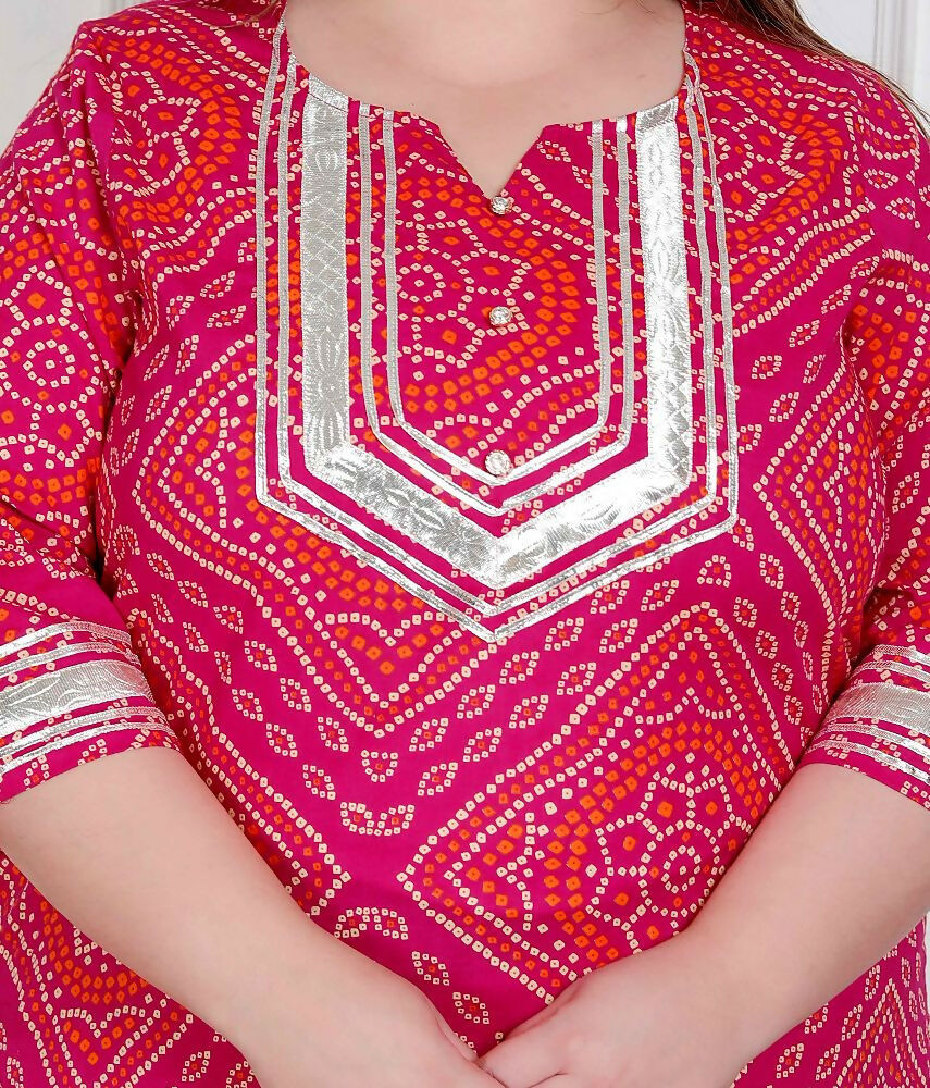 Miravan Plus Size Women'S Embellished Ethnic Cotton Kurta With Palazzo | Grocsy
