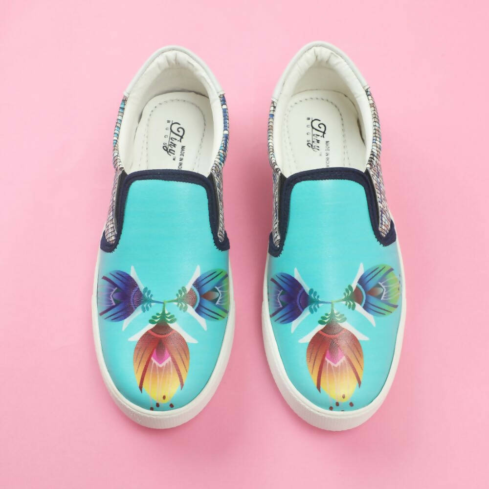 Tiny Bugs Girls Flower Printed Slip Ons Sneakers - Sky Blue | Grocsy